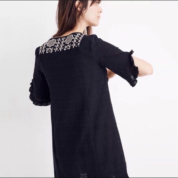 New MADEWELL Embroidered Cassia Dress Black Swimsuit Cover Ruffle Black Pink - Picture 8 of 16